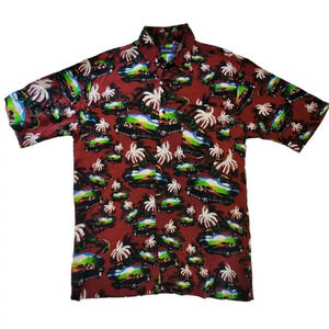 Puritan Hawaiian Shirt Short Sleeve Maroon Cars Rayon Hawaiian Shirt Small